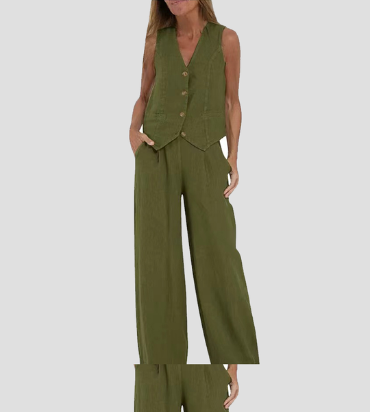 Aira | Buttoned Vest & Wide-Leg Trousers Set