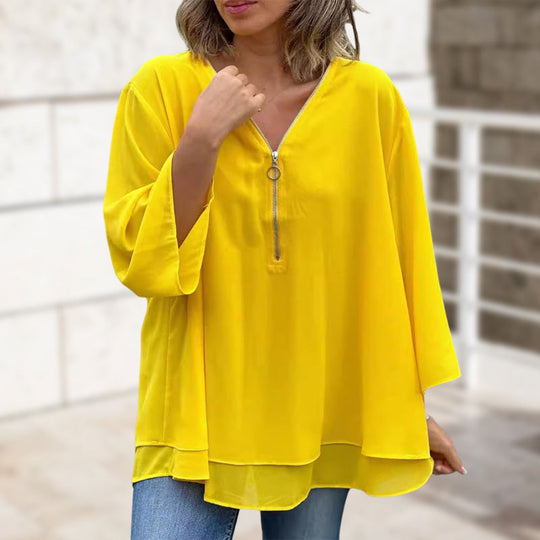 Iris | V-Neck Flowy Zipped Top