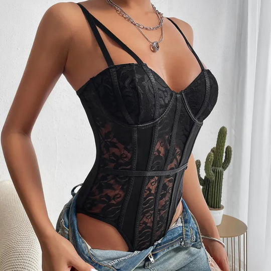 Freda | Embroidered Corset Bodysuit