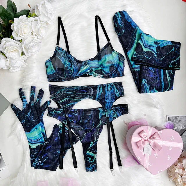 Vanya | 5-Piece Tie Dye Lingerie Set