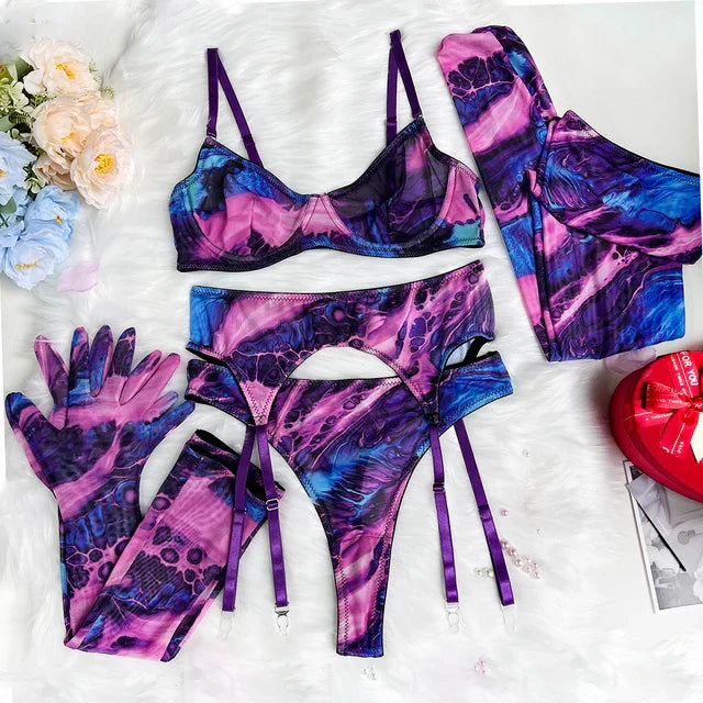 Vanya | 5-Piece Tie Dye Lingerie Set