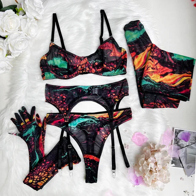 Vanya | 5-Piece Tie Dye Lingerie Set