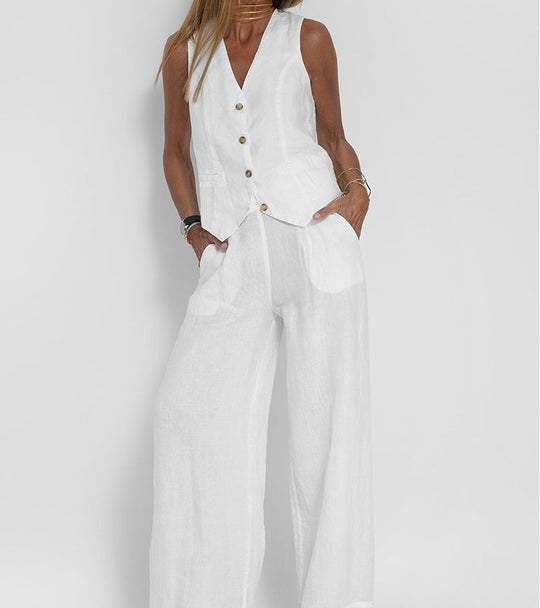 Aira | Buttoned Vest & Wide-Leg Trousers Set