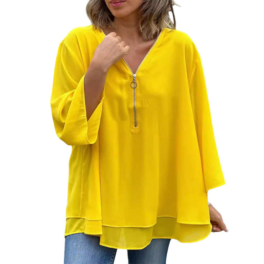 Iris | V-Neck Flowy Zipped Top