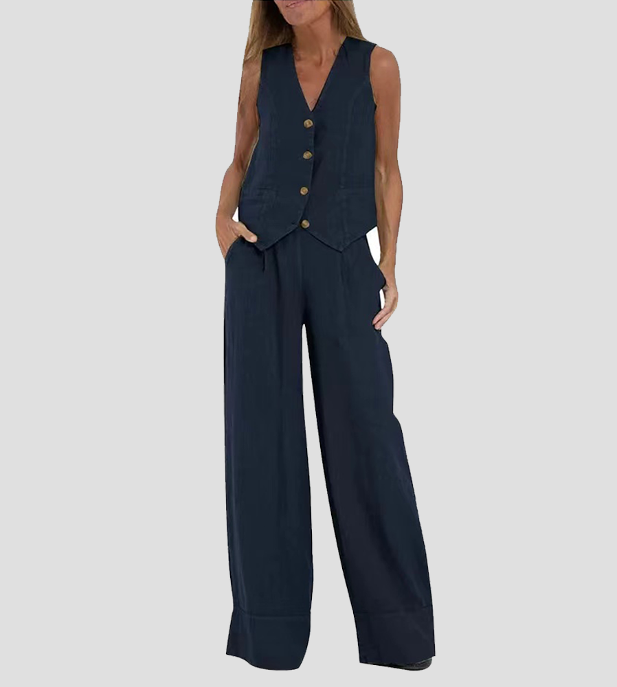 Aira | Buttoned Vest & Wide-Leg Trousers Set