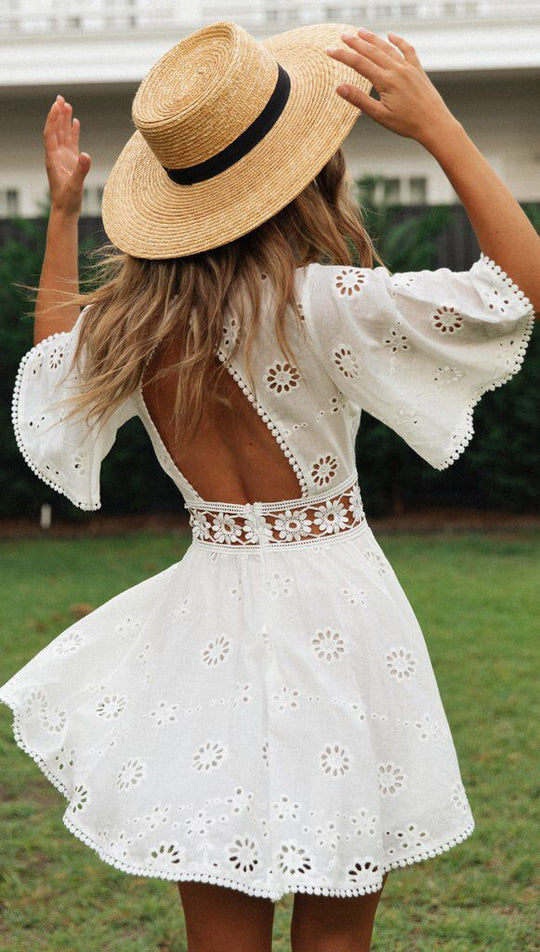 Fleur | Backless Bell-Sleeve Dress