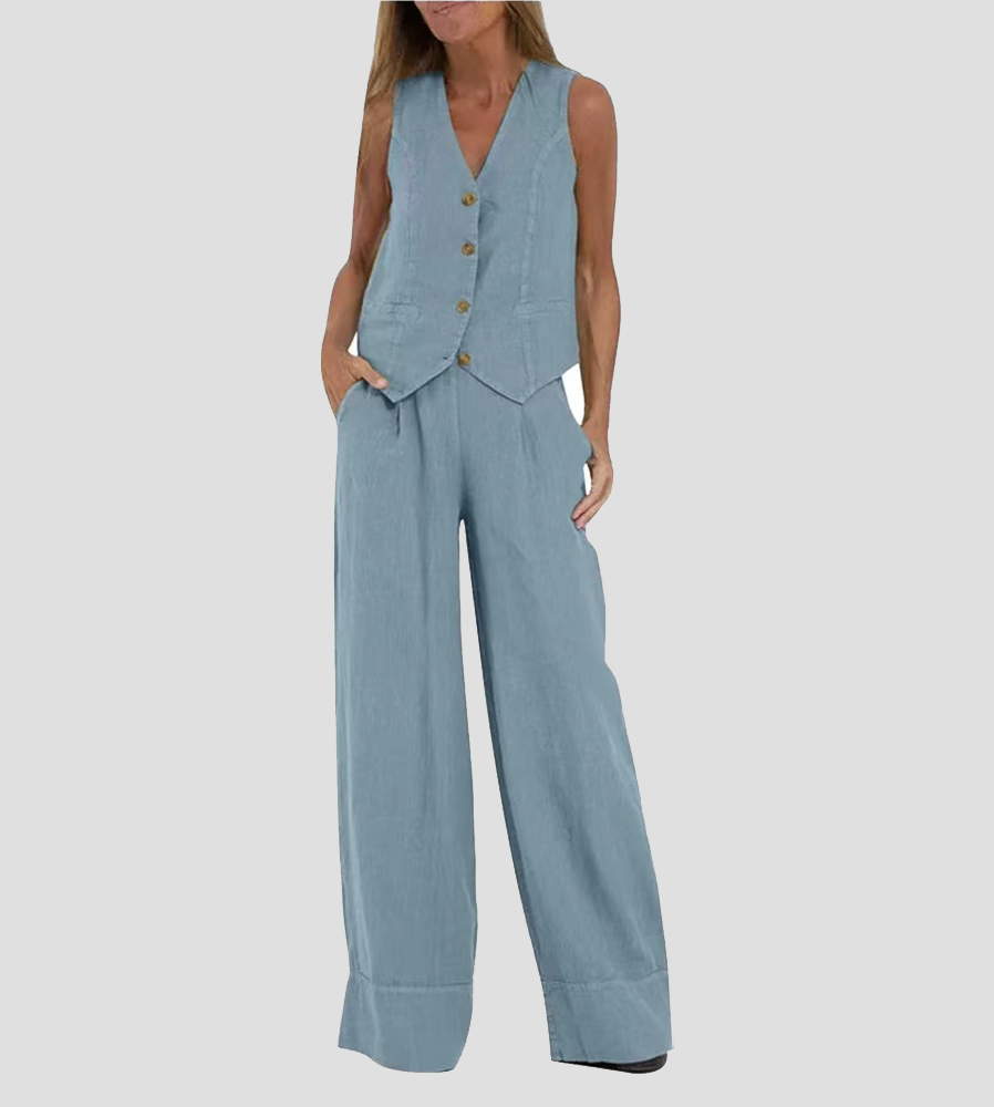 Aira | Buttoned Vest & Wide-Leg Trousers Set