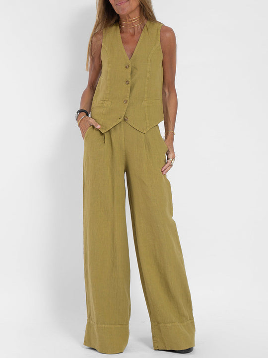 Aira | Buttoned Vest & Wide-Leg Trousers Set