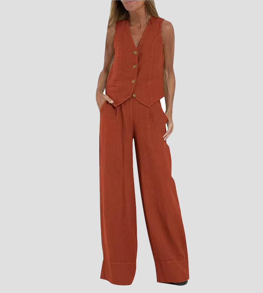 Aira | Buttoned Vest & Wide-Leg Trousers Set